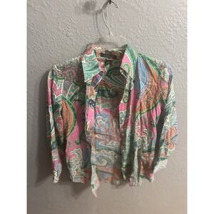 Lauren Ralph Lauren Multicolor Paisley Button Up Shirt Womens Size XS